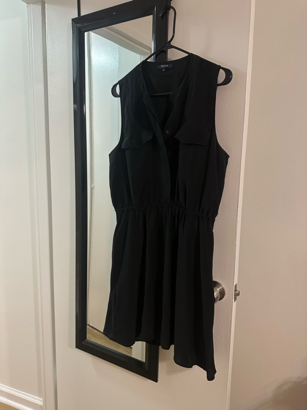 Madewell Black Sleeveless Midi Dress with Shirred Waist